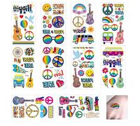 10 Hojas Tatuajes Hippies Temporal, Tatuajes Temporales Calcomanias, Diseños Coloridos de Amor, Paz y Flower Power, Accesorios Geniales para Fiestas y Eventos Hippies, Para Adultos y Niños