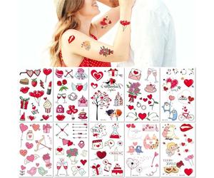 10 Hojas Tatuajes Temporales De Corazones De Cristal Pegatinas De Pareja De Dibujos Animados Para Confesión Propuesta De Matrimonio Cara Y Brazo Para El Día De San Valentín