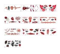 10 Hojas Tatuajes Temporales De Halloween, Tatuajes Realistas, Resistentes Al Agua Y Al Sudor, Terroríficos, Cicatrices, Arañazos, Para La Cara.