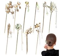 10 horquillas de metal para el pelo vintage doradas con perlas de mariposa y flores, perlas de jade, colgante de borla asiática, china, Hanfu, palillos para el pelo, accesorios para el cabello para