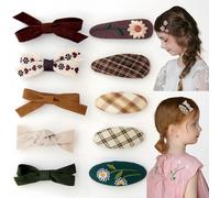 10 horquillas para el pelo para niñas, con bordado de flores, con forro, pinzas para el pelo, bonitas horquillas para el pelo, pinzas para el pelo con flores y lazos para niñas pequeñas y grandes