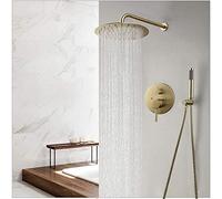 10 Inch Golden Shower Faucet Set Round Shower Head Wall Mounted Rainfall Shower Set with/Hand Shower Mixer Faucet Set