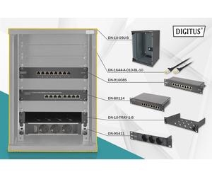 10 inch network bundle, including 9U cabinet, black shelf, PDU, 8-port switch, CAT 6 patch panel