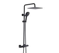 10 Inch Rain Shower System Black Thermostatic Shower Faucet Set Brass Shower Combo Set Wall Mount Rain Mixer Shower with Shower Head, 3 Mode Handheld Shower, Waterfall Tub Faucet