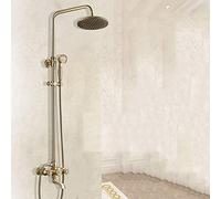 10 Inch Round Top Shower System Golden American Retro Copper and Cold Shower Set Shower Faucet 3 Modes Double Lifting Fixed Showerheads,Showerheads