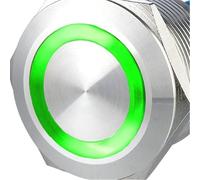 10 interruptores LED de anillo metálicos de 19 mm con microdisparo verde, 3 V, 12 V y 24 V, con apertura momentánea normal y revestimiento de acero inoxidable.(Green,LED Voltage 3V)