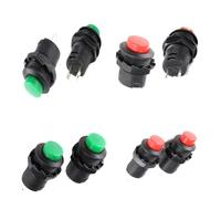 10 interruptores pulsadores DS-425 con autobloqueo/reinicio, sin bloqueo, 2 pines, 250 V, 1,5 A, redondos, rojo y verde(Self Locking Green)
