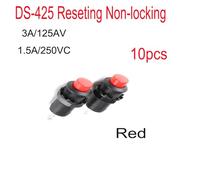 10 interruptores pulsadores DS-425 sin bloqueo y con reinicio, de 2 pines, 250 V, 1,5 A, redondos, de color rojo y verde(10 Red)