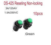 10 interruptores pulsadores DS-425 sin bloqueo y con reinicio, de 2 pines, 250 V, 1,5 A, redondos, de color rojo y verde(10 Green)