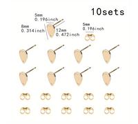10 juegos de aretes de espárrago geométricos de acero inoxidable con agujeros, incluidos espárragos y tapones para orejas, para hacer aretes y accesorios de aretes DIY