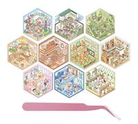 10 juegos de pegatinas 3D para casa, pegatinas de escena en miniatura 3D con 1 pinzas, pegatinas para el hogar, colección de pegatinas para el hogar, lindo juego de pegatinas de escena 3D para aliviar