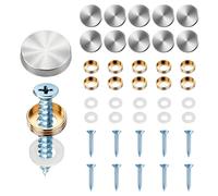 10 Juegos de Tornillos para Espejos de 16mm con Tapones de Acero Inoxidable - Embellecedores Cromados para Cristales, Muebles y Bricolaje, Plateado
