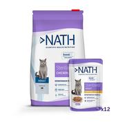 10 kg + 12 sobres x 70 g Pack Nath Sterilised - pienso y comida húmeda para gato
