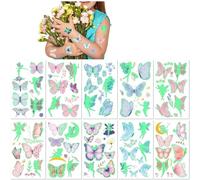 10 Láminas Tatuajes Temporales Mariposa que Brillan en la Oscuridad para Niños Hada Dibujos Animados Fluorescentes Calcomanías Corporales para Fiesta Seguras Impermeables Falso Tatuaje