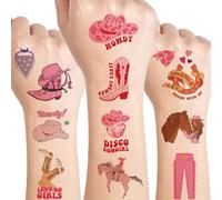 10 Láminas Tatuajes Temporales Vaquera para Niños Calcomanías de Cara de Dibujos Animados Lindos Falsos Tatuajes Tema del Oeste Seguros y Fáciles de Aplicar Regalos de Fiesta Divertidos