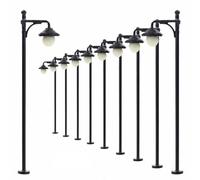 10 lámparas de calle LED a escala HO, luces de ferrocarril blancas cálidas de 65 mm con resistencias para diseños de tren modelo de 3 V-18 V, postes de lámpara de acero ajustables