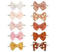 10 lazos y diademas para bebé niña, accesorios elásticos y suaves para el cabello, lazos hechos a mano para recién nacidos, bebés, niños pequeños, tonos tierra suaves