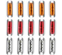 10 luces de posición laterales ambra+blanco+amarillo,luces de plantilla laterales LED DC 12 V-24 V indicador de posición impermeable con bisel cromado para camión remolque autobús caravan barco