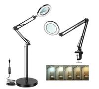10 lupas con luz y soporte, 3 en 1 flexible brazo giratorio para suelo, lámpara LED con lupa, 5 modos de color, regulable sin niveles, lupa de lectura, manos libres para esteticistas, tratamientos