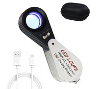 10 lupas de joyería con Luces UV y LED, Lupa Recargable de 10 aumentos de 22 mm, Cristal óptico triplete, Lupa de joyería, Aumento Plegable para Joyas, Rocas y Monedas