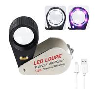 10 lupas de joyería con luz LED y UV, lupa plegable recargable, lente de cristal de 22 mm para inspeccionar joyas, gemas, monedas, sellos, bucle de reparación de relojes