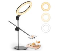 10 '' Luz de Anillo con Soporte de Brazo, ULANZI Ring Light de Soporte Escritorio, 3500k-6500K Regulable, Luz Anular con Soporte para Teléfono para TikTok, Maquillaje, Fotografía, Selfie