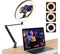10 '' Luz de Anillo para Escritorio con Soporte y Soporte, luz de Anillo de trípode Superior, luz de videoconferencia con Soporte de Brazo de Escritorio Ajustable para Youtube, TIK Tok