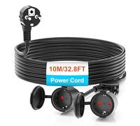 10 m cable extensor Schuko con 2 enchufes, IP44 cable extensor impermeable, cable de alimentación extensor para exterior, para jardín, taller, astillero (16 A/250 V, negro)