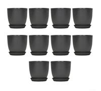 10 macetas y platillos, 180 x 165 mm, adornos de jardín para el hogar, macetas con paleta para decoración de casa y oficina (negro, 180 x 165 mm)