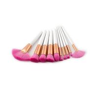 10 manijas de madera en los productos, un conjunto de cepillos de maquillaje de ventilador cosmético profesional (D)