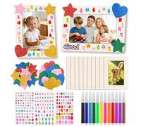 10 marcos de madera para pintar para niños,Kit de manualidades DIY para diseñar tus propios marcos de fotos de 19 x 14 cm,con 12 rotuladores y pegatinas, Ideal para cumpleaños infantiles, manualidades