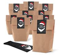 10 Marron Petite Sacs Papier (19 x 29,5 x 7,5 cm) + 10 motifs Noël Bandeau coloré Rouge Noir et Blanc autocollant de Noël Santa Joyeux Noël (7 x 21 cm) Sacs cadeaux sacs en papier Give aways clients