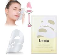 10 mascarillas de colágeno orgánico con juego de piedra Gua Sha, máscara de colágeno durante la noche, antiarrugas, colágeno, máscara coreana y rodillo facial, cuarzo rosa, para belleza, cuidado de la