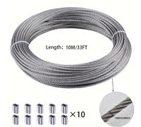 10 Metros / 33 Pies - Cable de Acero Inoxidable 304 con 10 - 1.0 mm / 0.4 Pulgadas de Diámetro, de Tubo de 7 Hilos, Resistente al Óxido y Duradero, Adecuado para Colgar al , Tendedero y Uso Pesado