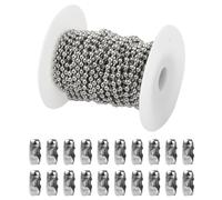 10 Metros Cadena de Bolas de Acero Inoxidable, 4mm Cadena de Cordón de Metal, Extensión de Cadena de Cuentas de Plata de Rodillos con 20 Conectores para Bricolaje Collar Pulsera Artesanía