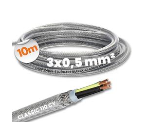 10 metros Lapp 1135003 Ölflex Classic 110 CY 3G0,5mm2 cable de control blindado con cubierta exterior transparente 3 x 0,5 mm2 con conductor de protección amarillo y verde