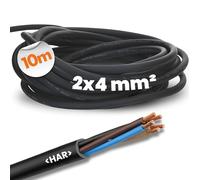 10 metros Lapp 1600186 H07RN-F 2x4 mm² cable de goma flexible sin conductor de protección I cable resistente a los rayos UV para uso en exteriores, al aceite y al frío I cable de conexión negro