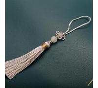 10 mini borlas, llaveros hechos a mano con borla sedosa con cuentas marcapáginas borla colgante pequeño nudo chino para joyas DIY pendientes manualidades llavero plata gris