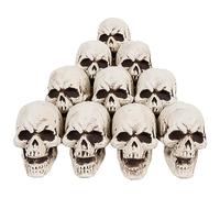10 mini figuras de calavera en miniatura, decoración de mesa de cabeza de esqueleto, accesorios de broma de Halloween, esqueletos de Halloween, modelo de cabeza de calavera realista de plástico,