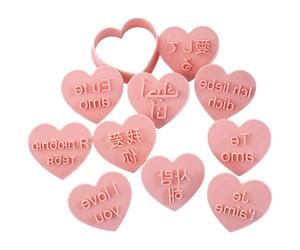 10 moldes elegantes para galletas, varios idiomas, con texto en inglés "Ich liebe dich", para expresar amor a través de moldes de galletas hechos a mano y multilingües