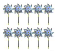 10 molinos de viento plateados para decoración de jardín, 10 molinos de | Hecho de PVC, resistente a la intemperie, resiste la lluvia y el sol, rendimiento de larga duración, tamaño de 55 cm