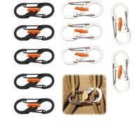 10 mosquetones en forma de S, pequeños mosquetones en forma de S, de acero inoxidable, con doble cierre, antirrobo y protección contra caídas, para llaves y exteriores