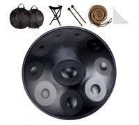 10 Note Handpan Drum 58cm en D Minor 432hz/440hz Tambor de Lengua para sanación del sonido meditación personal yoga(Negro,440Hz)
