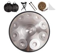 10 Note Handpan Drum 58cm en D Minor 432hz/440hz Tambor de Lengua para sanación del sonido meditación personal yoga(Silver,432Hz)