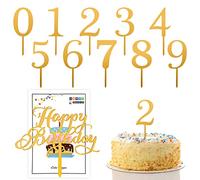 10 números de plug-in para tartas, con 1 plug-in de feliz cumpleaños, mini juego de 0-9 plug-in, accesorios de decoración de pasteles acrílicos, adecuado para fiestas de cumpleaños, celebraciones de