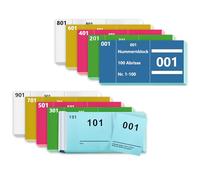 10 números dobles de haya, números 1 - 1000, 5 colores, 5 x 10 cm, bloque numérico, bloc de números de papel suelto, color azul, verde, rosa, amarillo, blanco