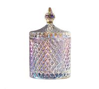 10 onzas Plato de caramelo de cristal con tapa cilíndrica de diamante caja de azúcar tazón de azúcar tarro de galleta decorativo para el hogar Buffet contenedor de almacenamiento de dulces (colorido)