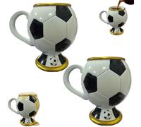 10 oz Soccers Mug,Soccers Balls Design Football Coffee Cup,Resin with Stainless Steel Inner,Footballs Cup with Handle,for Footballs Fans & Daily Coffee Use,Home,Office Decor (2pcs)