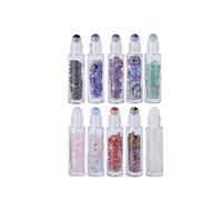10 Pack Botellas Roll On Aceites Esenciales 10ml con Piedras Naturales - Frascos de Vidrio con Rodillo de Cristal para Aromaterapia, Perfumes DIY y Masajes - Incluye Amatista, Cuarzo Rosa