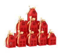 10 Pack Christmas Wonderland Cottage Gift Box, 3D House Shaped Christmas House Gift Boxes for Cookies Candy Treats (Red)